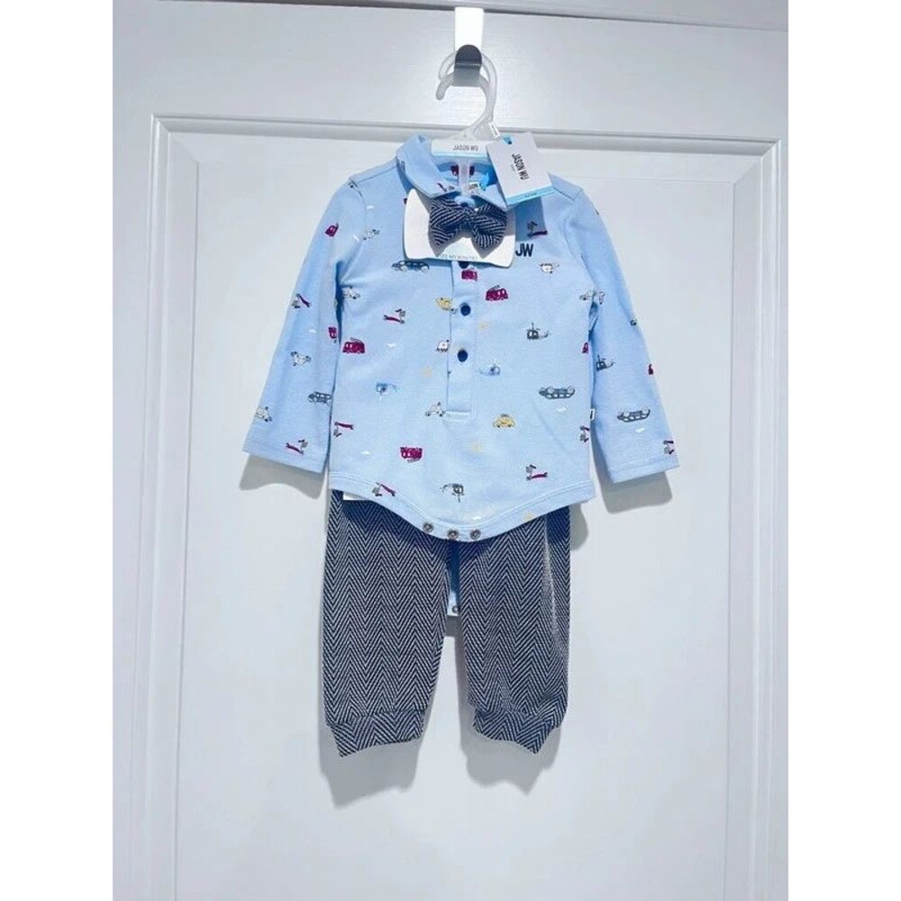 Jason Wu Baby Boy 2-Pc Set – Polo Bodysuit with Bow Tie & Herringbone Pants, 6-9